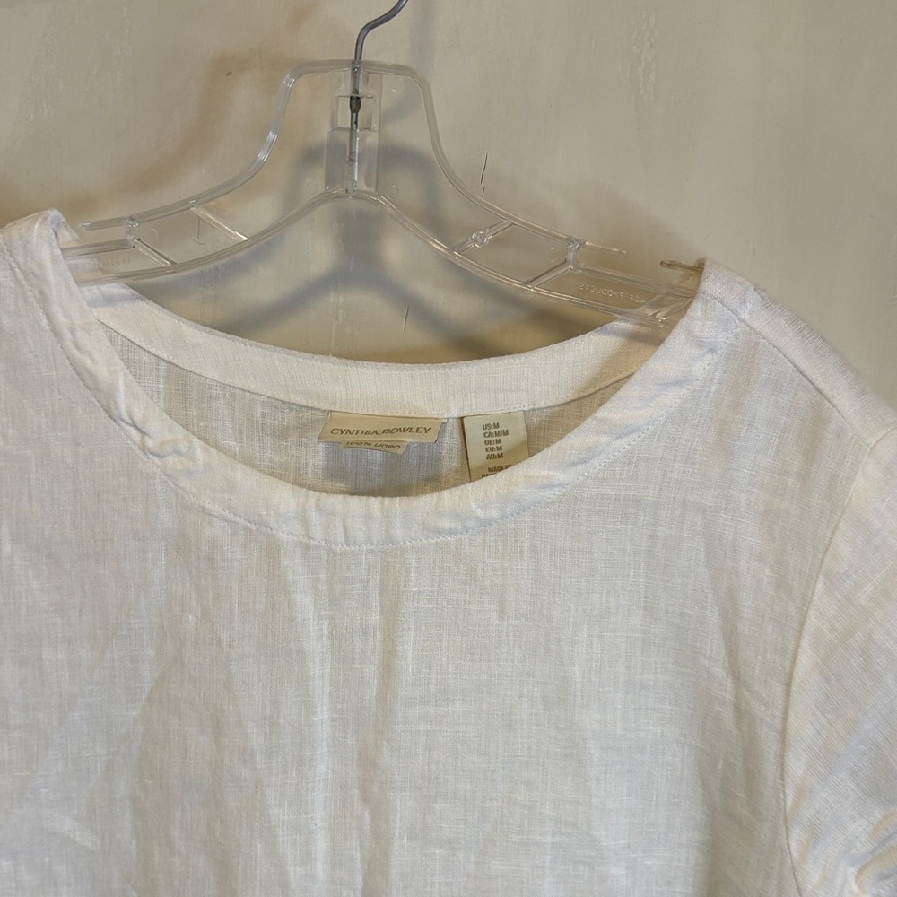 Cynthia Rowley White Linen Scoop-neck Button-Detail Short Sleeve Top Medium - Picture 5 of 8